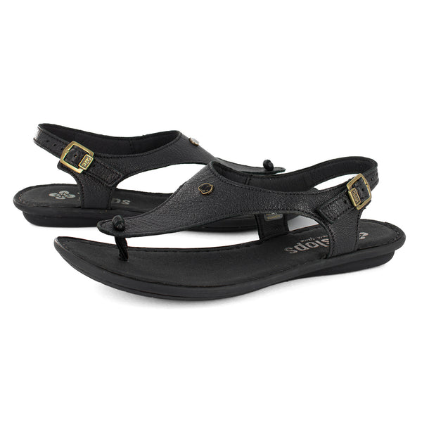 Ovaroli : Ladies Leather Tslops Sandal in Black Cayak