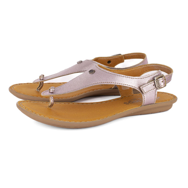 Ovaroli : Ladies Leather Tslops Sandal in Pink Mettalic