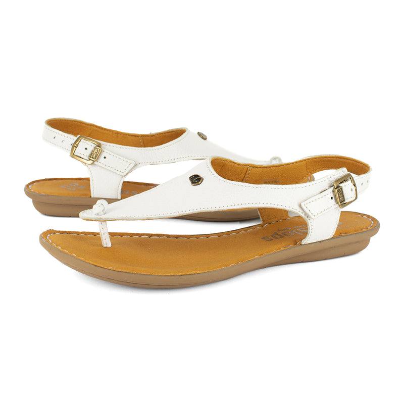 Ovaroli : Ladies Leather Tslops Sandal in White Cayak