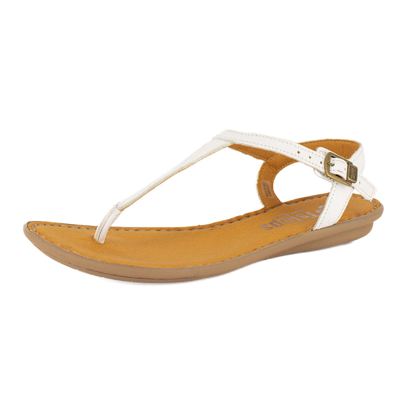 Khuthaza : Ladies Leather Tslops Sandal in White Cayak