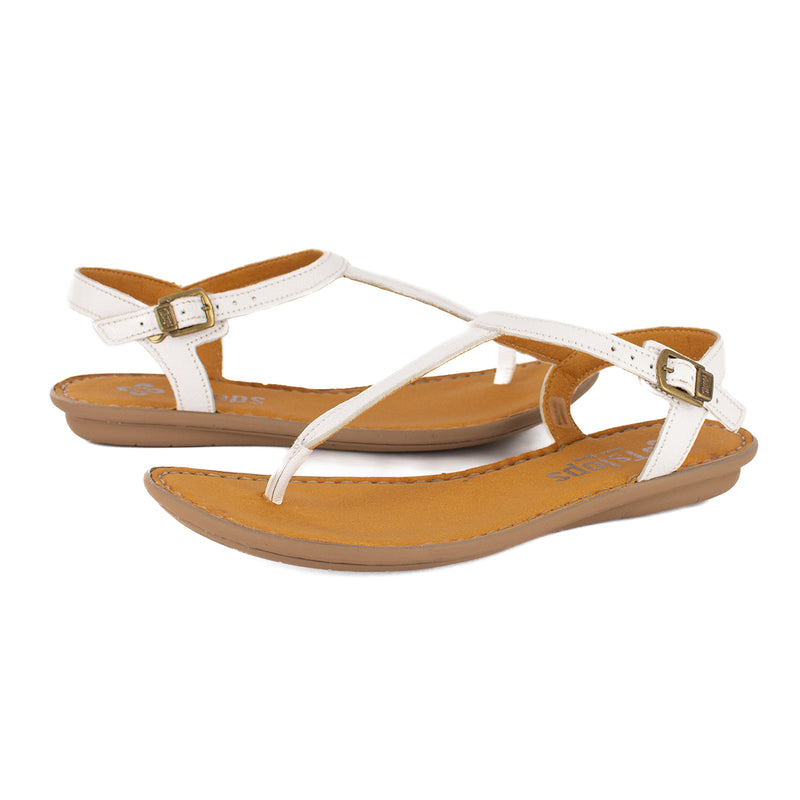 Khuthaza : Ladies Leather Tslops Sandal in White Cayak