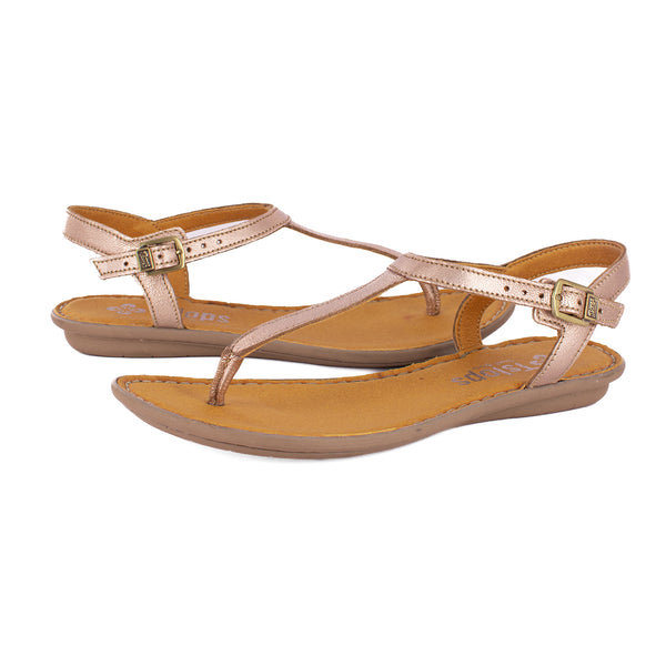 Khuthaza : Ladies Leather Tslops Sandal in Rose Gold Metallic