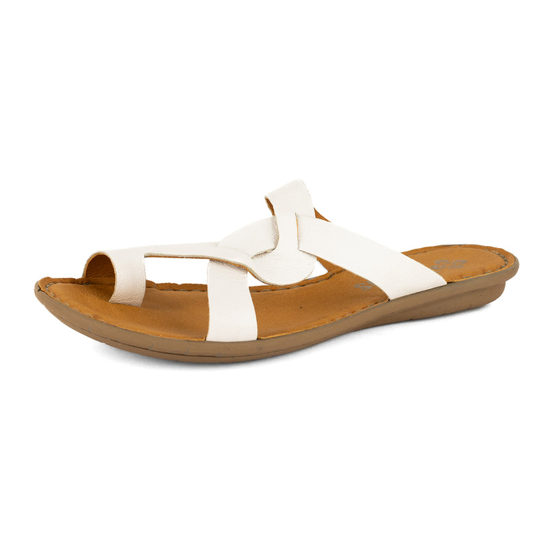 Kulumbe : Ladies Leather Tslops Sandal in White Cayak