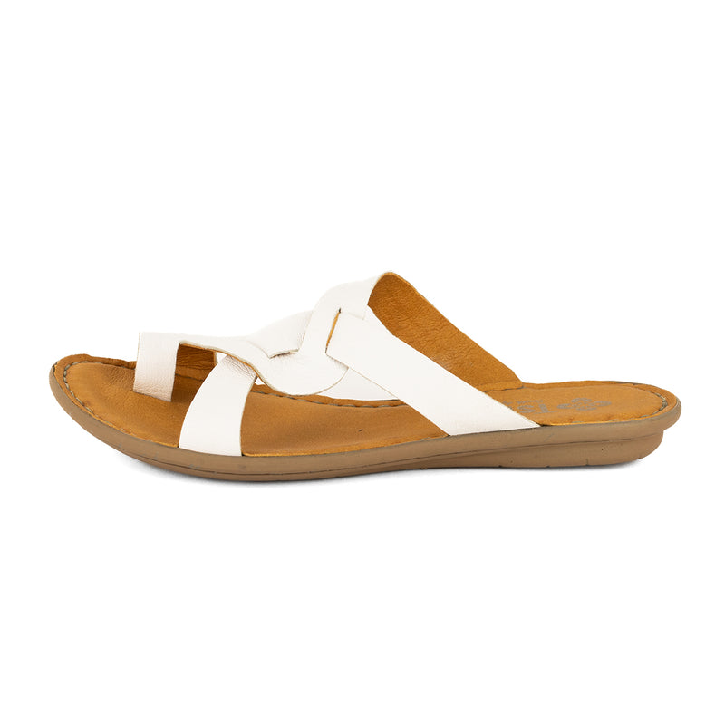 Kulumbe : Ladies Leather Tslops Sandal in White Cayak