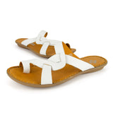 Kulumbe : Ladies Leather Tslops Sandal in White Cayak