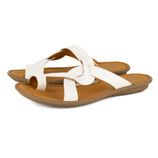 Kulumbe : Ladies Leather Tslops Sandal in White Cayak