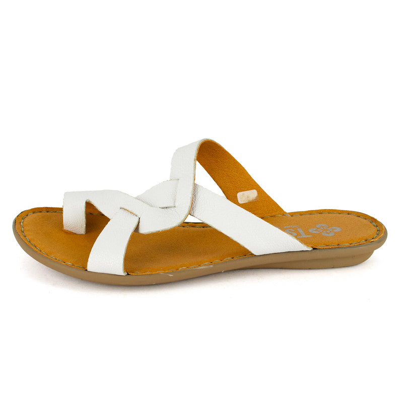 Kulumbe : Ladies Leather Tslops Sandal in White Cayak