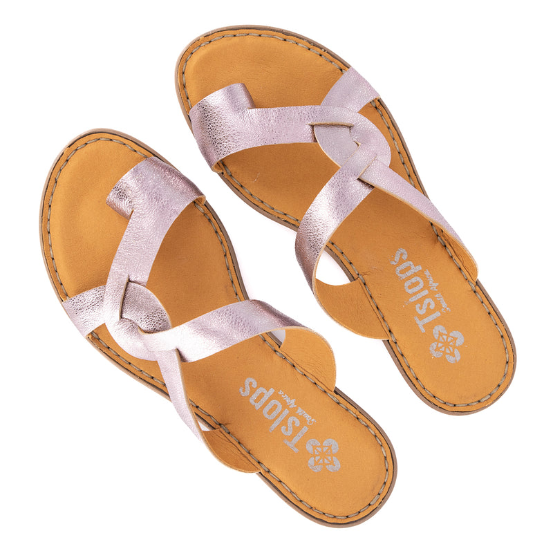 Kulumbe : Ladies Leather Tslops Sandal in Pink Metallic