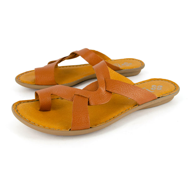 Kulumbe : Ladies Leather Tslops Sandal in Oak Cayak