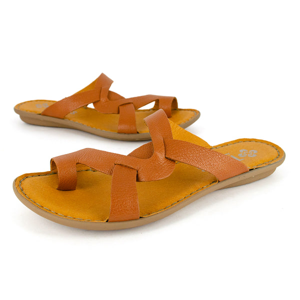 Kulumbe : Ladies Leather Tslops Sandal in Oak Cayak