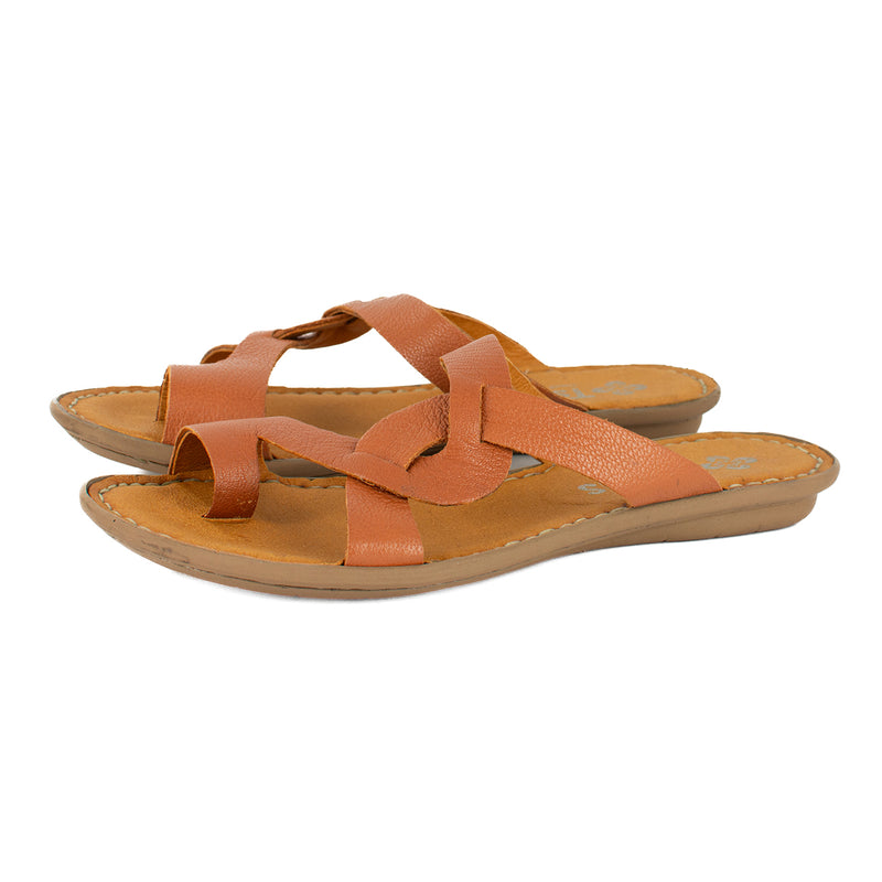 Kulumbe : Ladies Leather Tslops Sandal in Oak Cayak