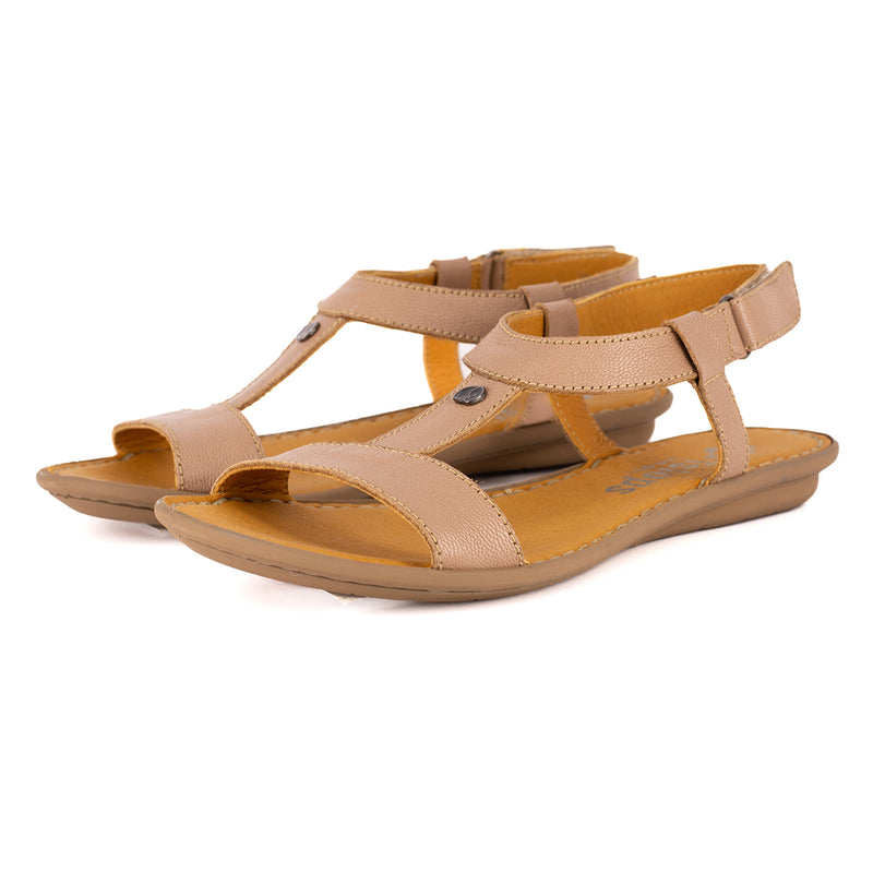 Modupe : Ladies Leather Tslops Sandal in Timber Cayak