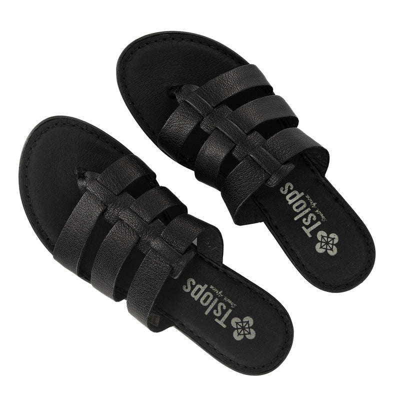 Maroua : Ladies Leather Tslops Sandal in Black Cayak