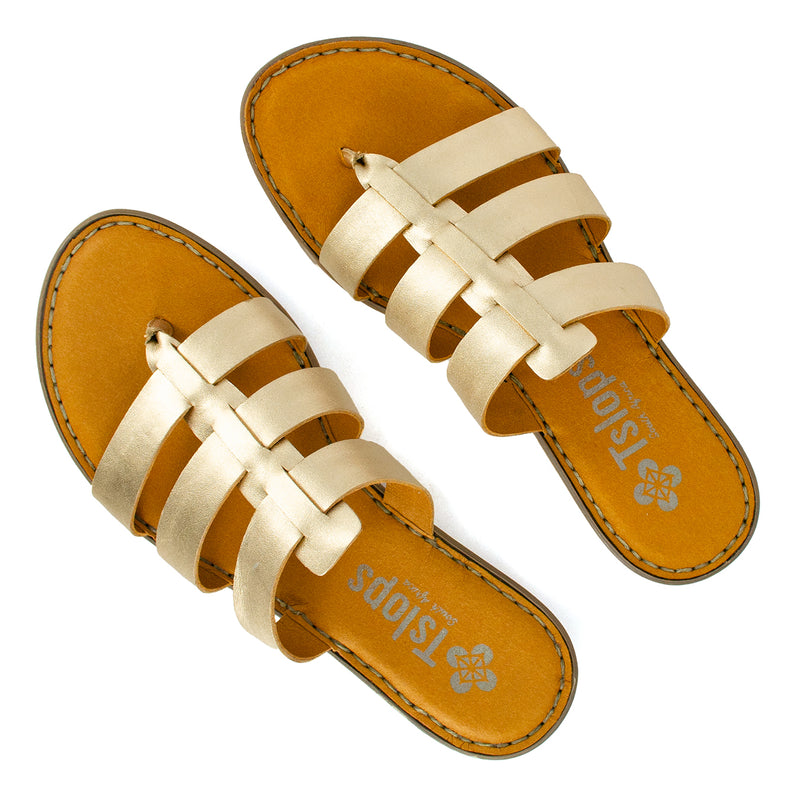 Maroua : Ladies Leather Tslops Sandal in Gold Foil