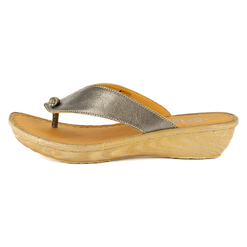 Isanya : Ladies Leather Tslops Wedge Heel Sandals in Anthracite Metallic