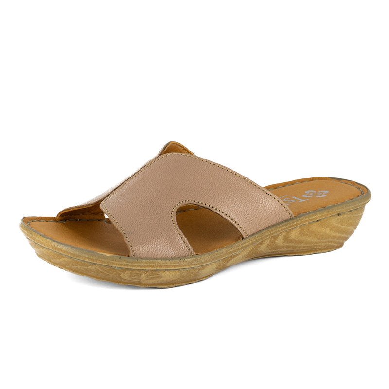 Isibani : Ladies Leather Tslops Wedge Heel Sandals in Timber Cayak