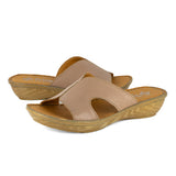 Isibani : Ladies Leather Tslops Wedge Heel Sandals in Timber Cayak