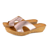 Isibani : Ladies Leather Tslops Wedge Heel Sandals in Pink Mettalic