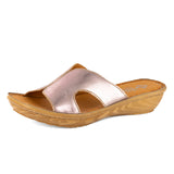 Isibani : Ladies Leather Tslops Wedge Heel Sandals in Pink Mettalic