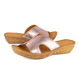 Isibani : Ladies Leather Tslops Wedge Heel Sandals in Pink Mettalic