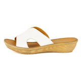 Isibani : Ladies Leather Tslops Wedge Heel Sandals in White Cayak