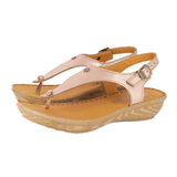 Barundi : Ladies Leather Tslops Wedge Heel Sandals in Rose Gold Metallic