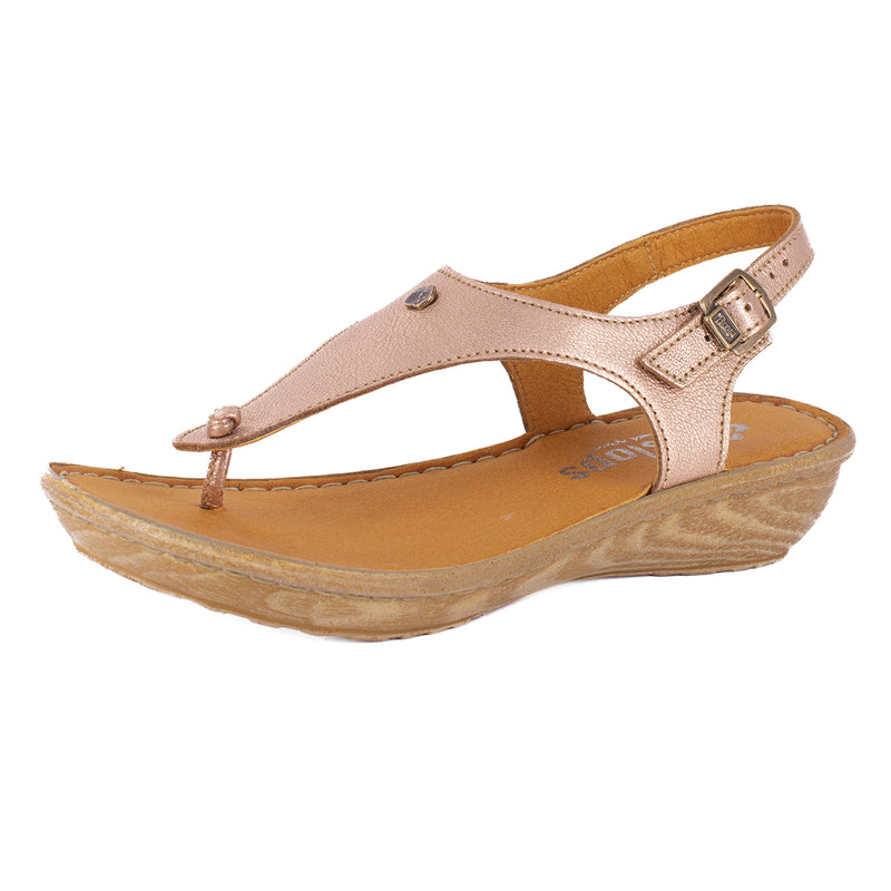 Barundi : Ladies Leather Tslops Wedge Heel Sandals in Rose Gold Metallic