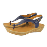 Barundi : Ladies Leather Tslops Wedge Heel Sandals in Marine Cayak