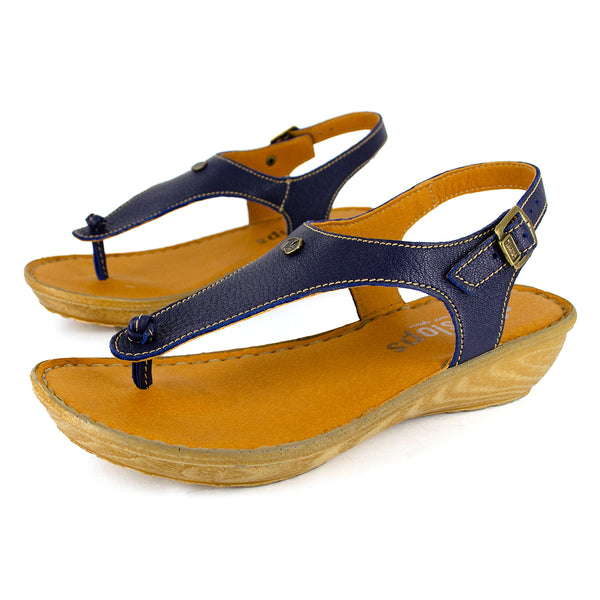 Barundi : Ladies Leather Tslops Wedge Heel Sandals in Marine Cayak