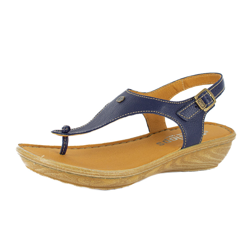 Barundi : Ladies Leather Tslops Wedge Heel Sandals in Marine Cayak