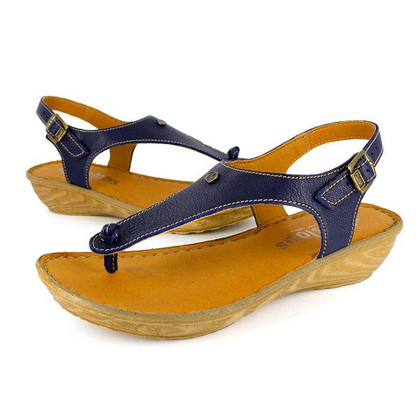 Barundi : Ladies Leather Tslops Wedge Heel Sandals in Marine Cayak