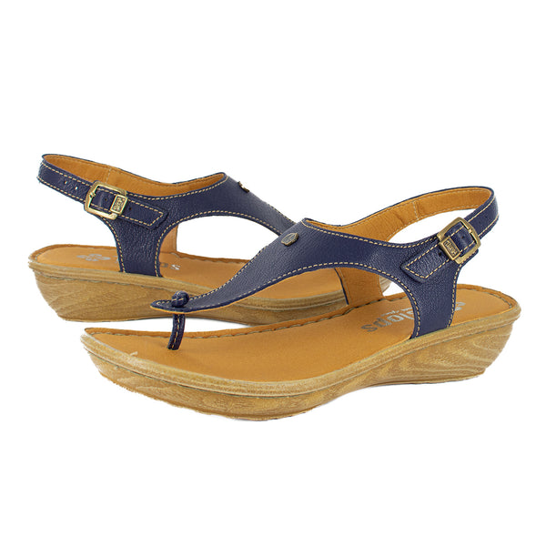 Barundi : Ladies Leather Tslops Wedge Heel Sandals in Marine Cayak