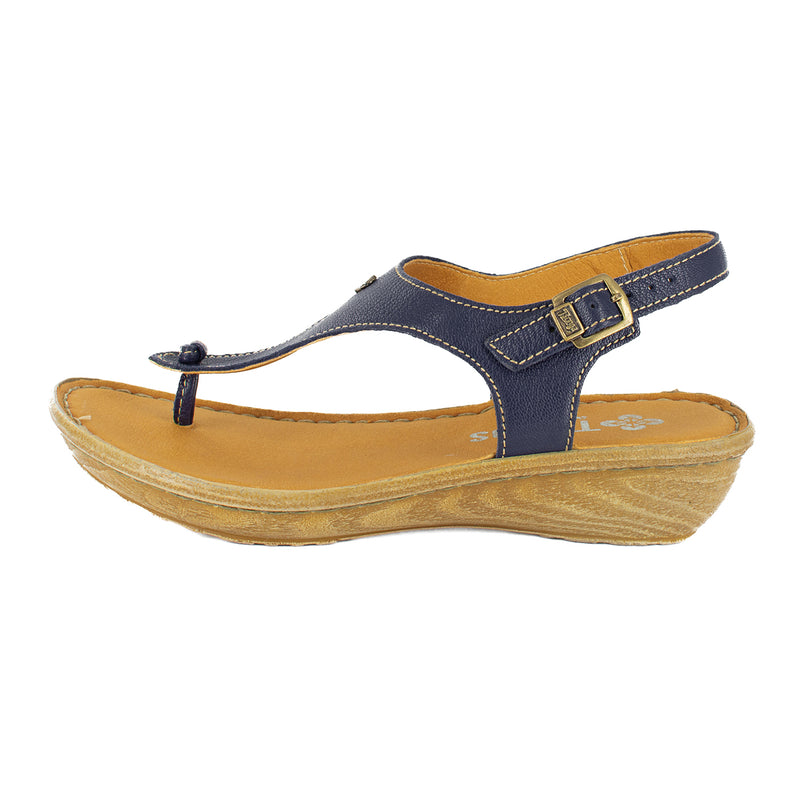 Barundi : Ladies Leather Tslops Wedge Heel Sandals in Marine Cayak