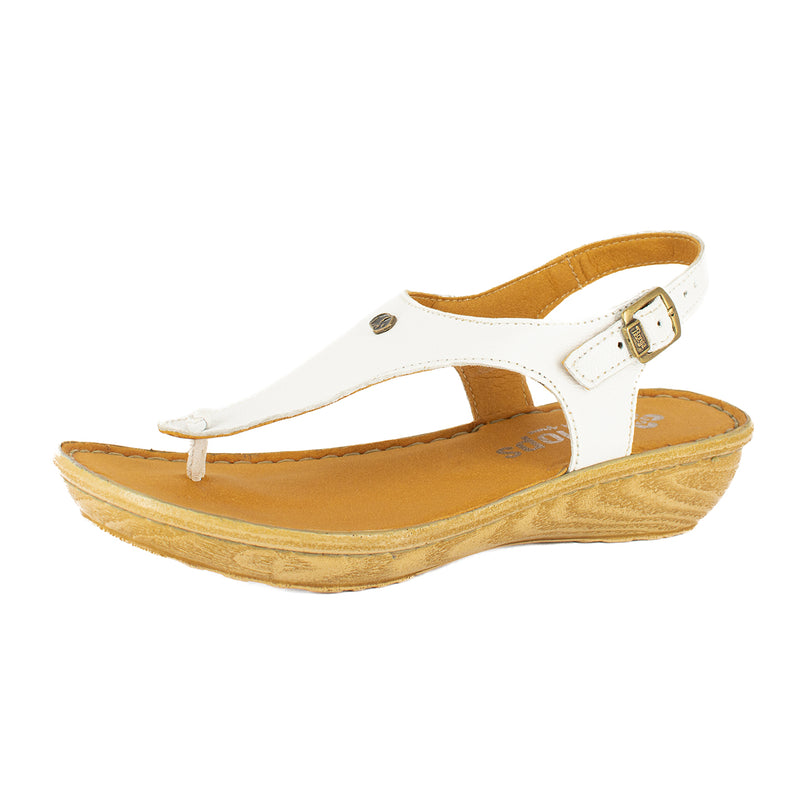 Barundi : Ladies Leather Tslops Wedge Heel Sandals in White Nappa