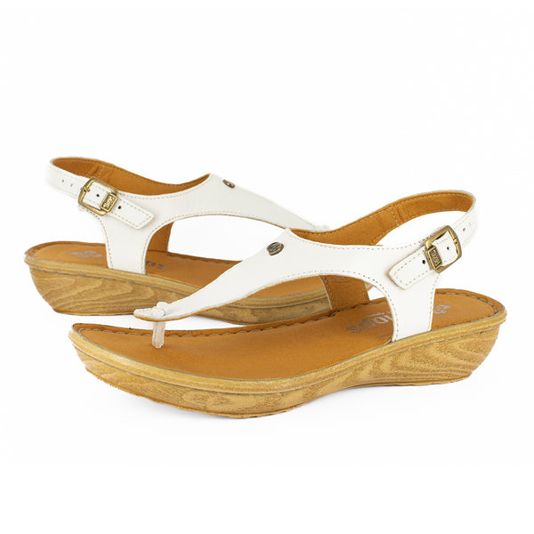 Barundi : Ladies Leather Tslops Wedge Heel Sandals in White Nappa