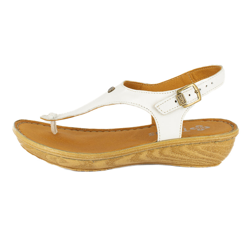 Barundi : Ladies Leather Tslops Wedge Heel Sandals in White Nappa