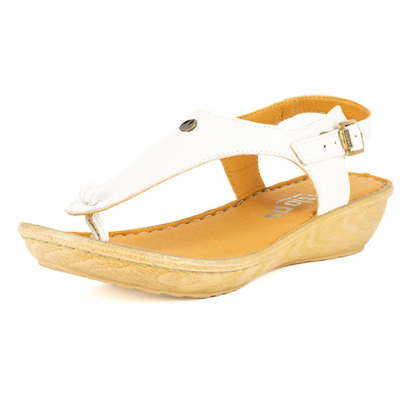 Barundi : Ladies Leather Tslops Wedge Heel Sandals in White Cayak