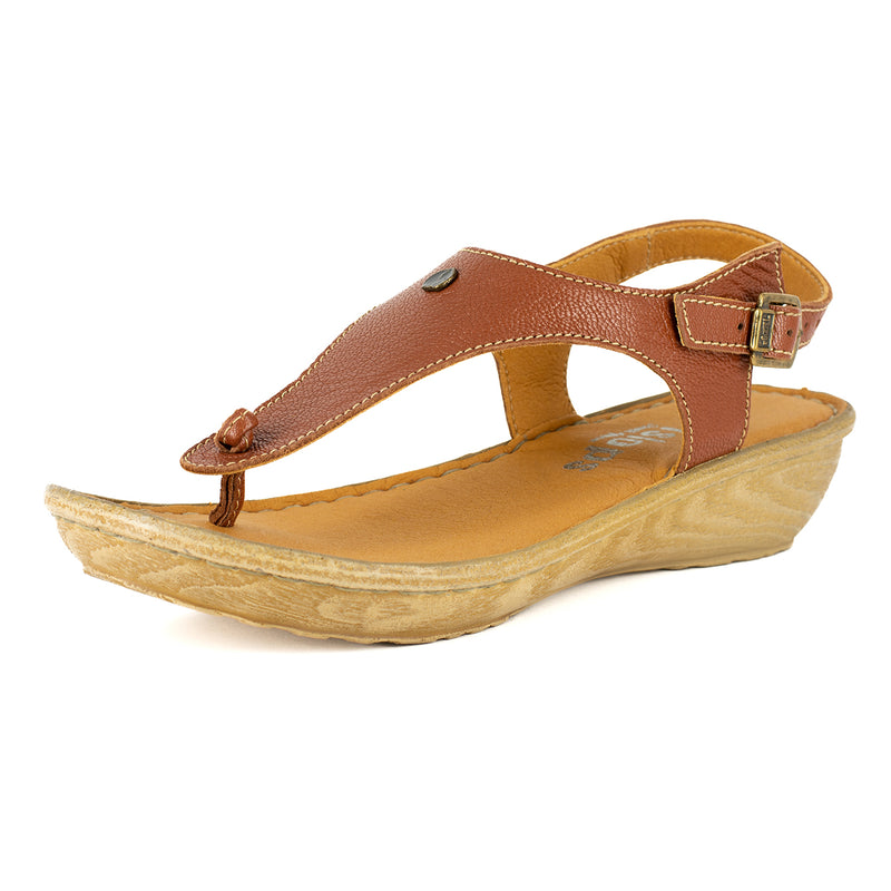 Barundi : Ladies Leather Tslops Wedge Heel Sandals in Suede Cayak