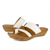 Tutume : Ladies Leather Tslops Wedge Heel Sandals in White Nappa