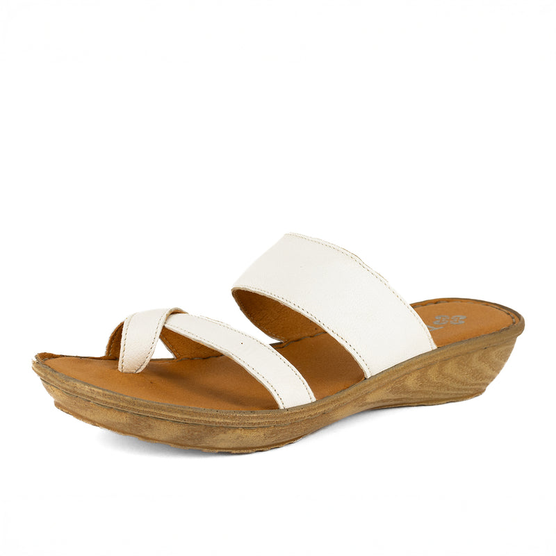 Tutume : Ladies Leather Tslops Wedge Heel Sandals in White Nappa