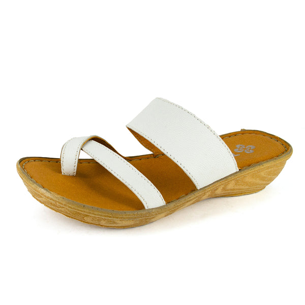 Tutume : Ladies Leather Tslops Wedge Heel Sandals in White Nappa