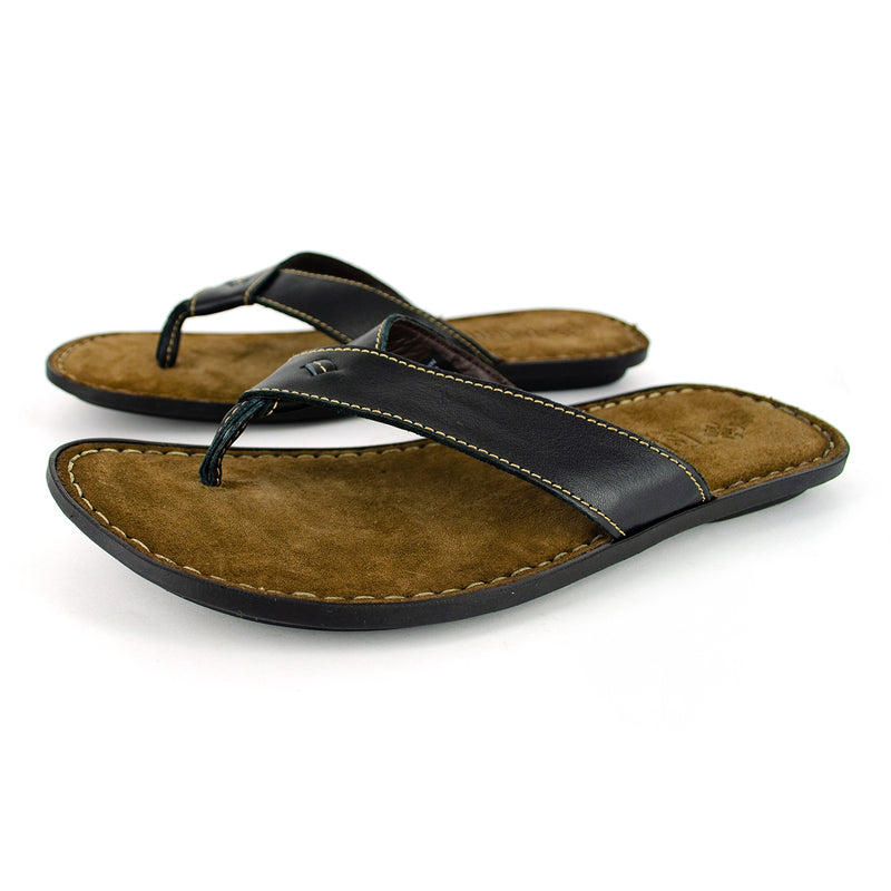 Umhlanga : Mens Leather Tslops Sandal in Black Natan