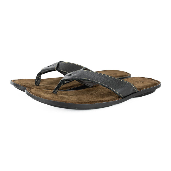 Umhlanga : Mens Leather Tslops Sandal in Black Natan