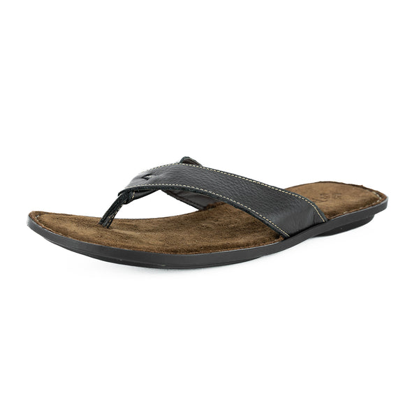 Umhlanga : Mens Leather Tslops Sandal in Black Natan