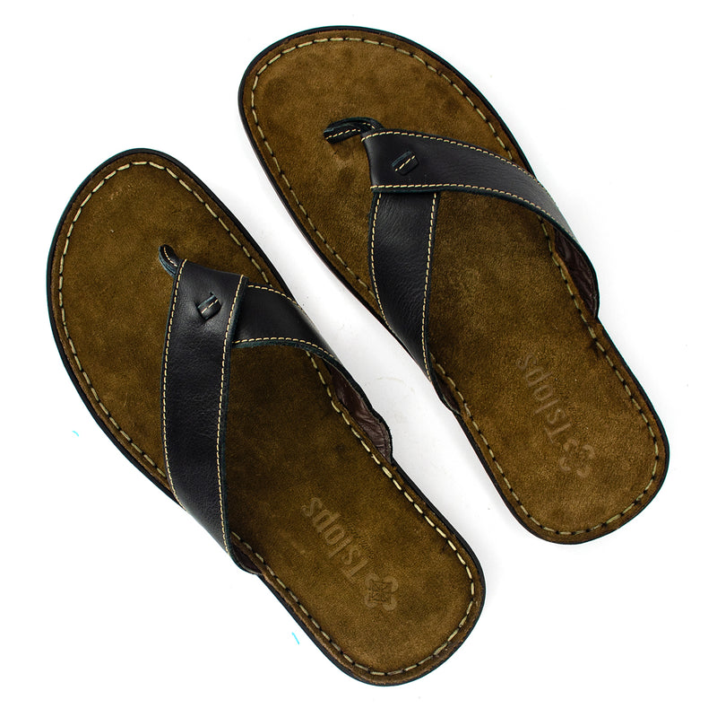 Umhlanga : Mens Leather Tslops Sandal in Black Natan