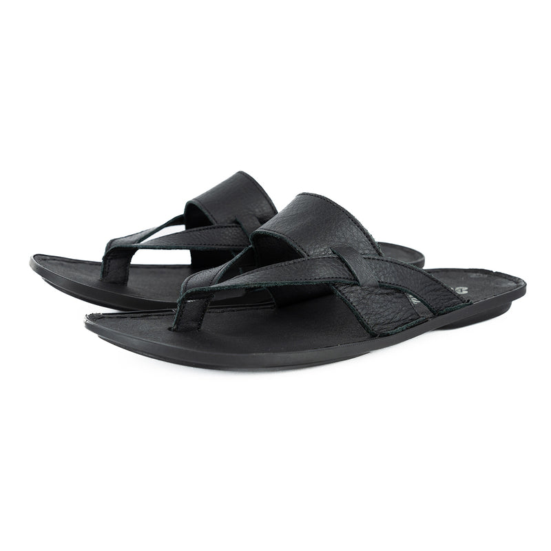 Mulanje : Men's Leather Sandal in Black Natan