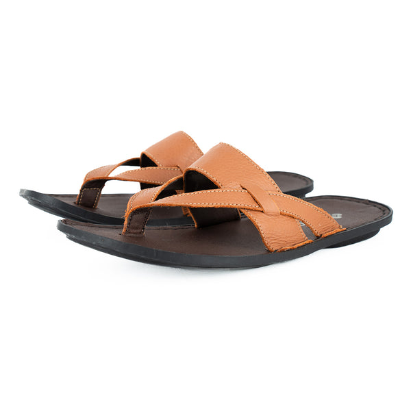 Mulanje : Men's Leather Sandal in Oak Natan