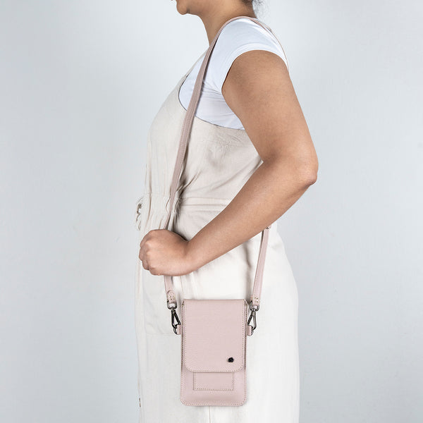 Lupita : Ladies Leather Crossbody Purse in Rose Cayak