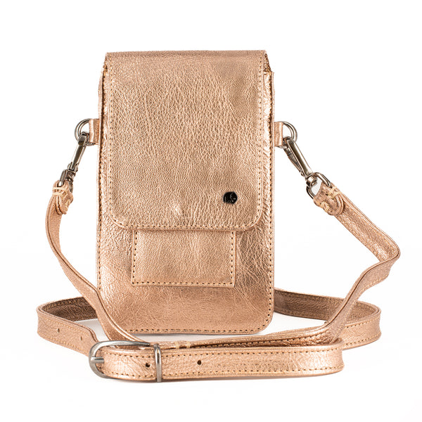 Lupita : Ladies Leather Crossbody Purse in Gold Metallic