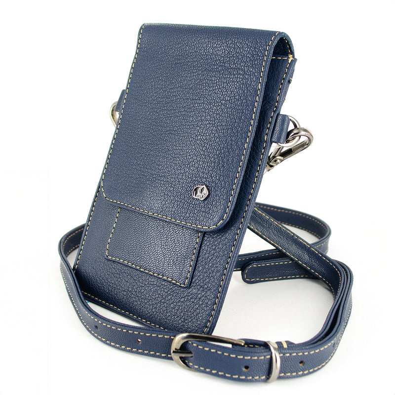 Lupita : Ladies Leather Crossbody Purse in Denim Cayak